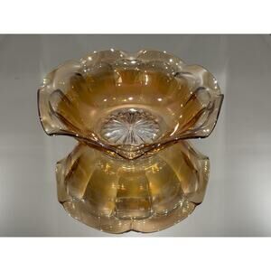 Vintage Uranium Carnival Glass Ruffled Bowl – Depression Era Marigold Glow